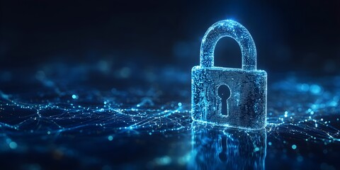 
Data security concept design for personal privacy, data protection, and cyber security. Padlock with Keyhole icon on blue background.