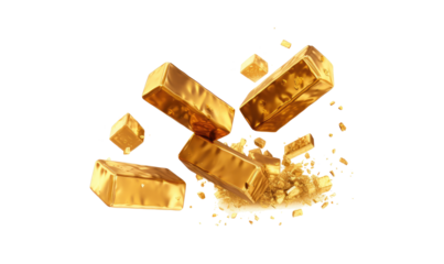 Gold bars stacks, on transparent background