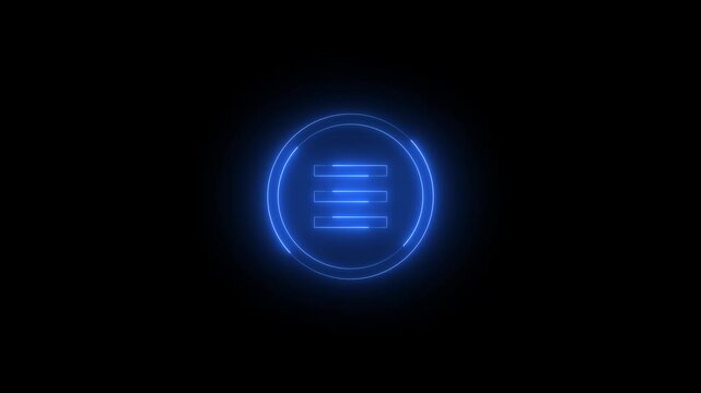 Neon button menu icon glowing black background animation