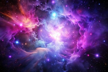 Fototapeta premium Purple gas nebula in space and sparkling stars