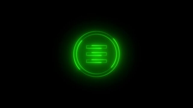 Neon button menu icon glowing black background animation