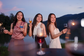 Asian woman celebrating was a successful day happily