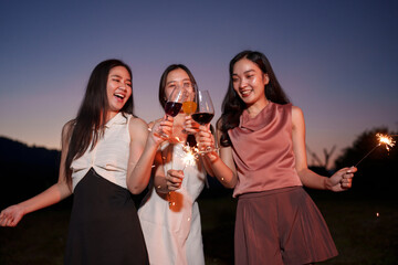 Asian woman celebrating was a successful day happily
