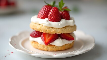 Delicious mini strawberry shortcake on elegant white plate