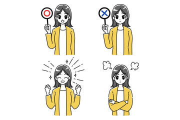 スーツ姿のビジネスウーマンのイラストセット02(イエロー、グレー)