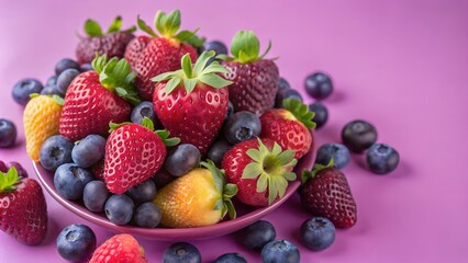 Obraz premium Assorted Berries in Purple Bowl on Lavender Background