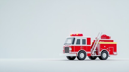 Fototapeta premium Red Fire Truck on White Background Emergency Vehicle Rescue Firefighter Safety Alert