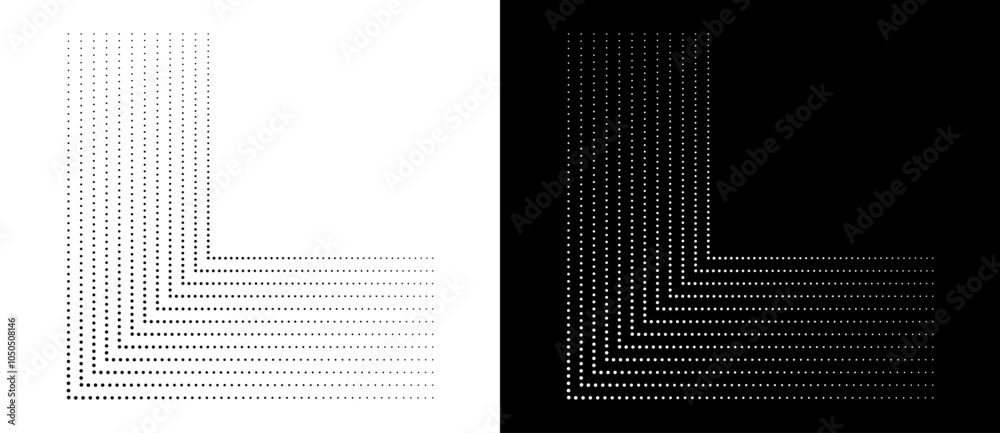 Leinwandbilder Halftone dotted corner as background or icon for any projects. Black shape on a white background and the same white shape on the black side.
