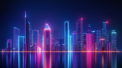 Fototapeta premium AI-powered metropolis, neon lights, advanced technology, digital society.