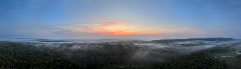 Gorgeous Panoramic Sunrise From Southern Maine in Fall Over Clouds