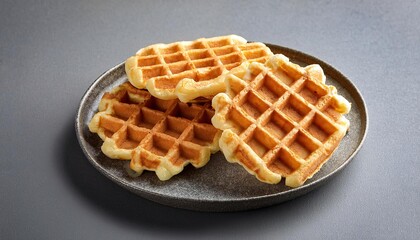 Waffles on a plate on grey background