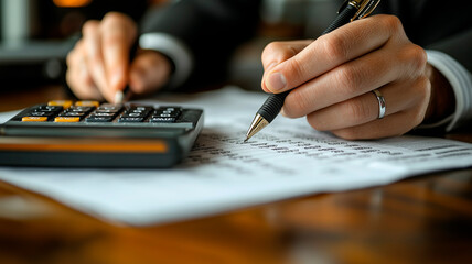 Close-Up of Hand Signing Document with Golden Pen in Dim Lighting