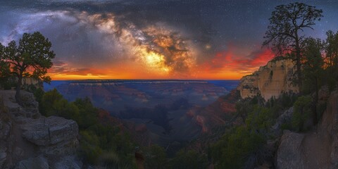 Fototapeta premium Milky Way Over Grand Canyon: A Breathtaking Night Sky Landscape