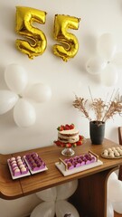 woman's 55th birthday, with sweets and decoration