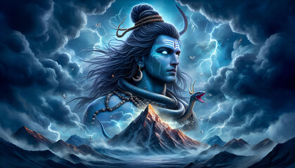 Stormy and Majestic Shiva in Divine Energy
