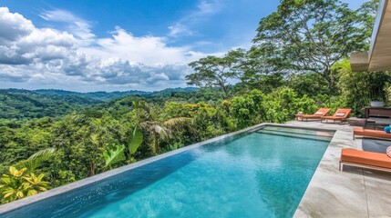 Serene Pool View Over Lush Green Landscape