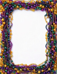 Mardi Gras frame of colorful beads, Mardi Gras colorful frame background, Mardi Gras border, Watercolor Mardi Gras Beads Frame.