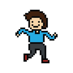 Fototapeta premium Cute pixel cartoon 8bit character man run or running jog cardio lifestyle for decoration life style 8 bit male boy jog marathon exercise png vector.