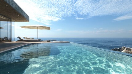 Fototapeta premium Serene Oceanfront Pool with Modern Architecture