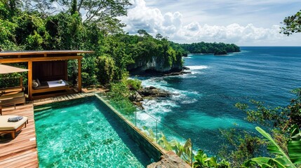 Obraz premium Serene Oceanfront Villa with Infinity Pool and Nature View