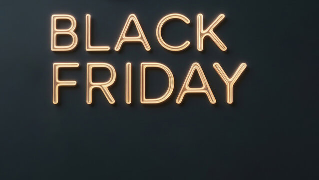 Black friday glowing text t on black background. Sales promotional concept. AI generated