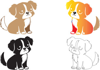 A cute dog, dog icon, white and black dog icon, silhouette vector style dogs.