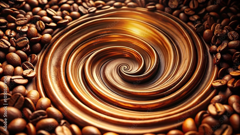 Wall mural extreme close-up abstract visualization of coffee aroma with swirl of brown and gold