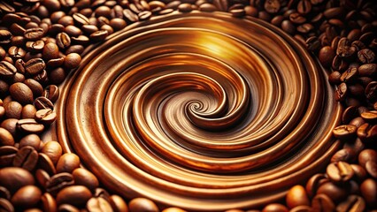 Extreme close-up abstract visualization of coffee aroma with swirl of brown and gold