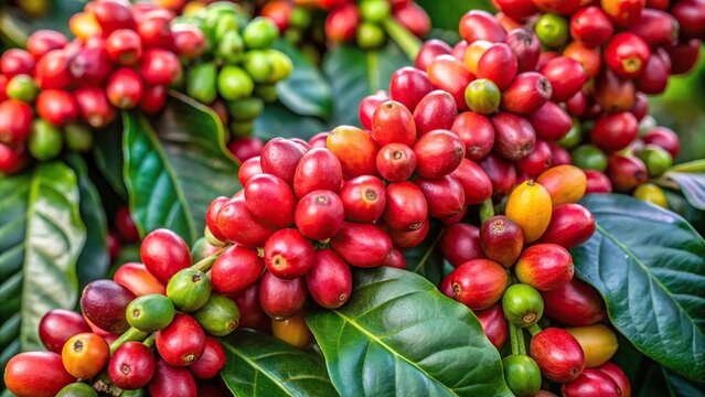 Extreme close-up of robusta coffee bean grown in tropical area