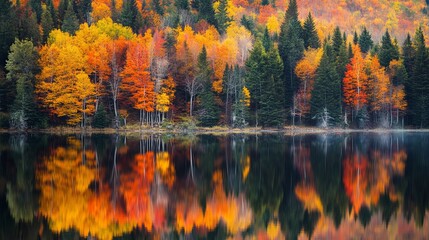 Obraz premium Russian Lake Reflecting Fall Colors 