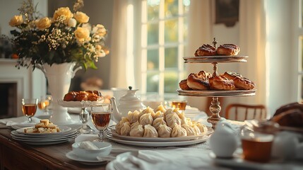 Naklejka premium Assorted dumplings served on a large plate with dipping sauces, symbolizing abundance for New Year Eve