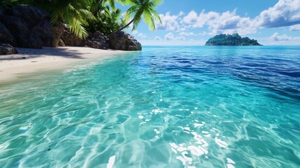 Tropical Paradise with Clear Water and Lush Palm Trees