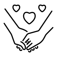 Holding hands together depicting forever together, line style icon 