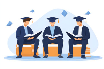 Illustration of three men at their graduation. Education concept.