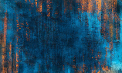 Abstract blue texture and background for design. Old wall painted in navy blue and orange. Close up view of rough blue texture and background