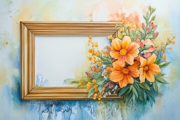A decorative picture frame filled with fresh flowers