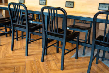 Seat or wooden counter in cafe shop, design for coffee shop