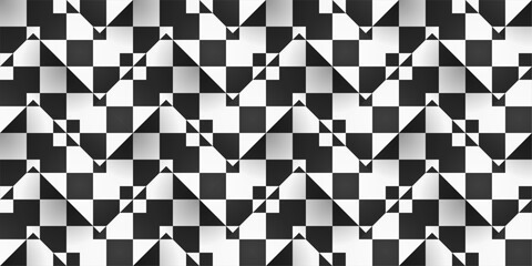 Diagonal chess volumetric pattern. Zig-zag checkerboard, stylish design of mosaic black and white surface.