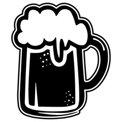 Silhouette of a glass of beer. Vector stickre with foamy beer.