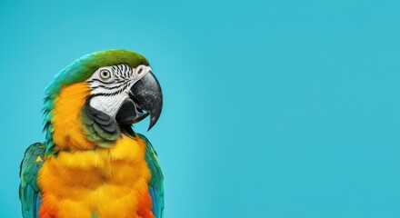 Naklejka premium Vibrant parrot with colorful feathers against teal background