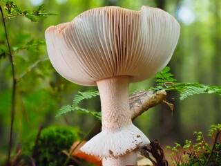 Pilz im Wald als Makro mit unscharfem Hintergrund