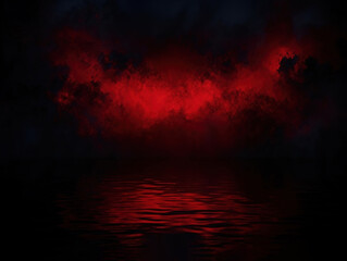 Horror Poster Design with Red Cloud and Black River Dark Water Background