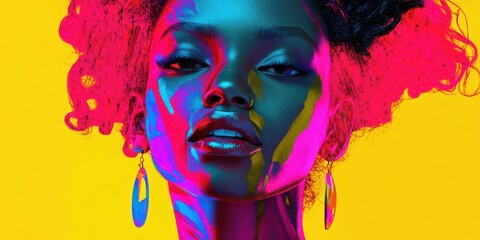 Obraz premium AI Generated Image. Pop art colorful collage portrait of the trendy black woman