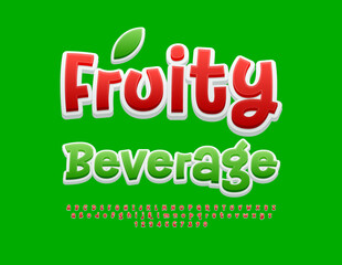 Vector creative label Fruity Beverage. Funny Red Font. Artistic Alphabet Letter and Numbers set.