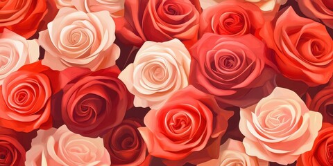 Beautiful Natural Roses Illustration. Contemporary Floral Background with White Blooms.