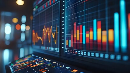 Modern Computer Screen Displaying Colorful Bar Chart