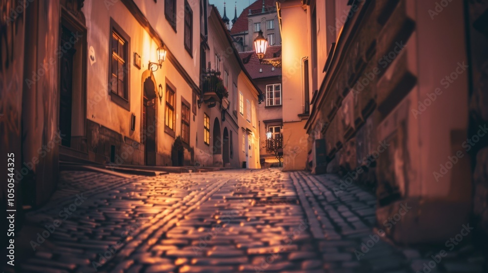 Aufkleber a serene view of a quiet street in the historic district of prague with cobblestone streets and medi