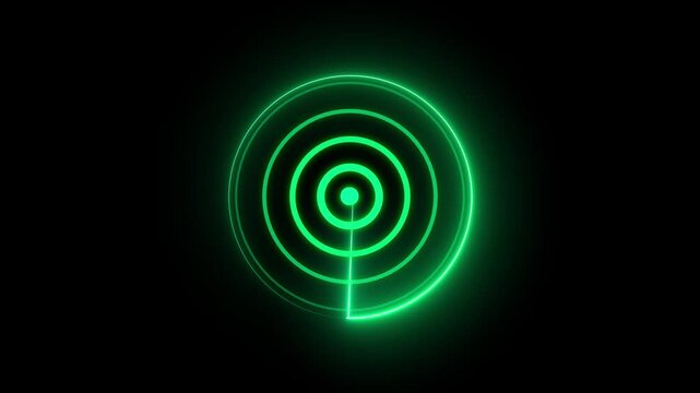 Radar Scanning Navigation. glowing neon light green color radar technology animation icon. Simple Radar Scanning with Black background.