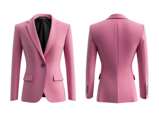 Pink suit jacket, virgin wool, front and back view, mockup isolated on transparent background