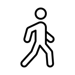 Simple line icon of a walking person, representing movement, pedestrian traffic, and fitness themes. Editable stroke.